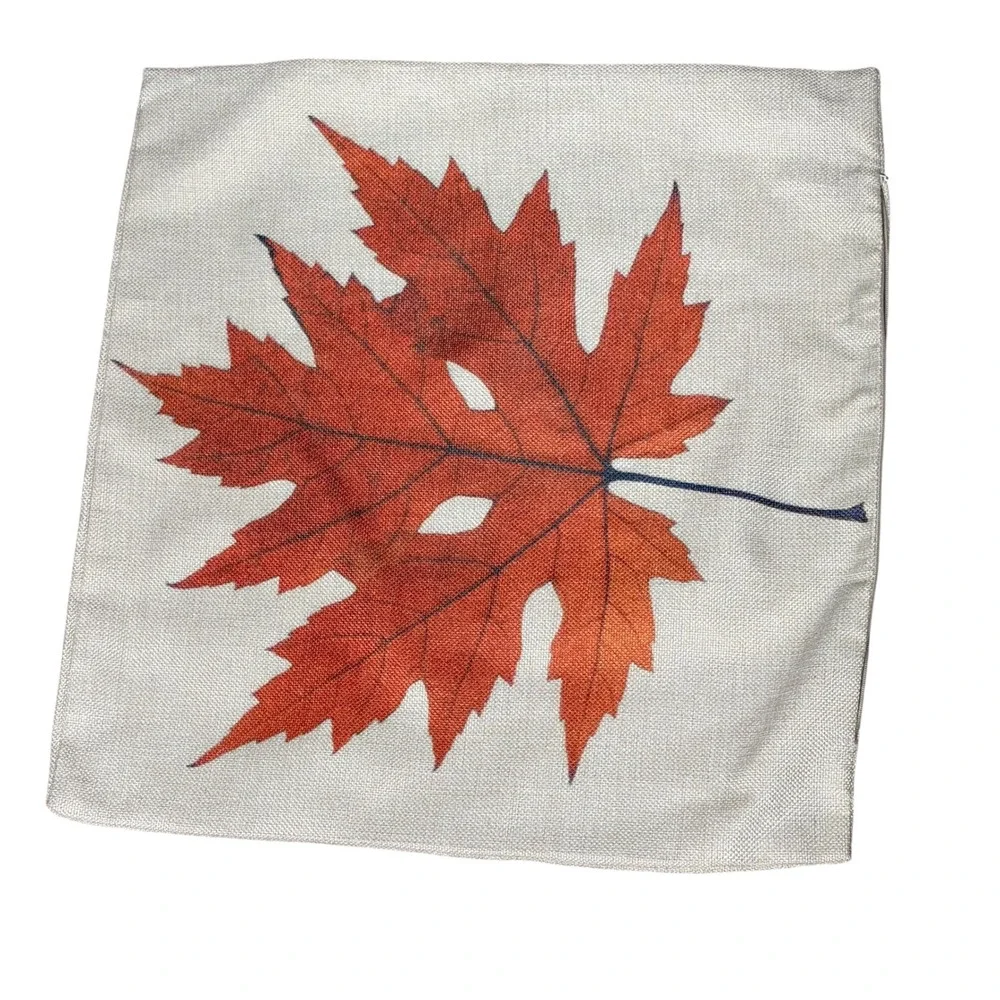 Set of 2 Autumn Maple Leaf Throw Pillow Covers 18x18 Fall Decor Linen Textured